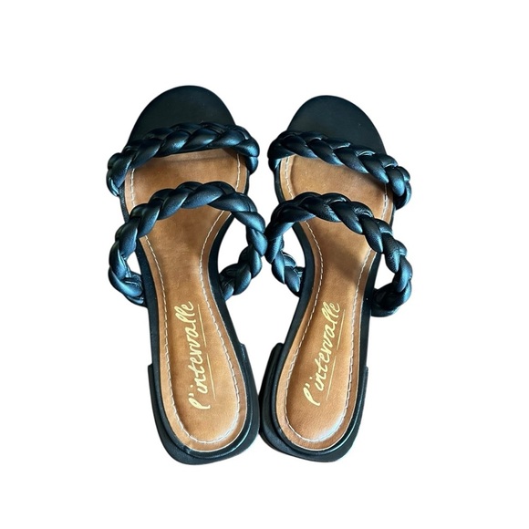 L’Intervalle Braided Leather Slide Sandal Black US 8 Double Strap Low Block Heel - Picture 6 of 14